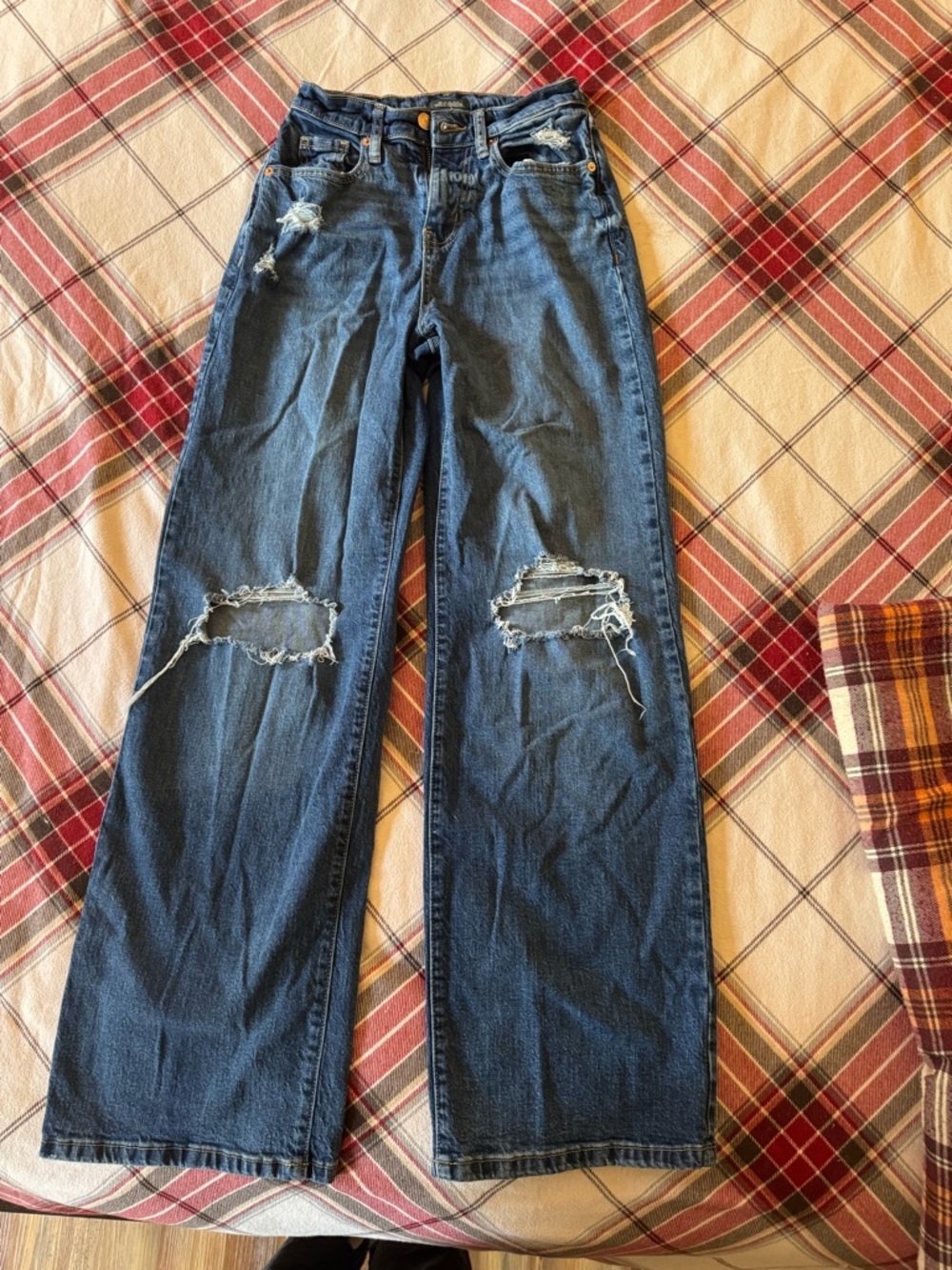 wild fable dark blue denim high-rise distressed baggy jeans size 00